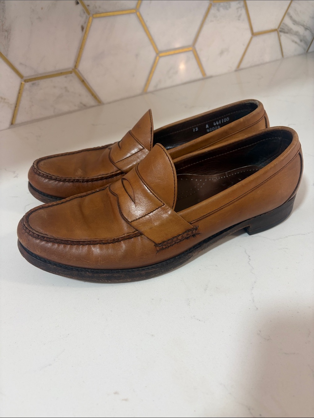 Allen Edmonds Paxton Tan Leather Penny Loafers Mens Sz 12 A USA Classic Preppy